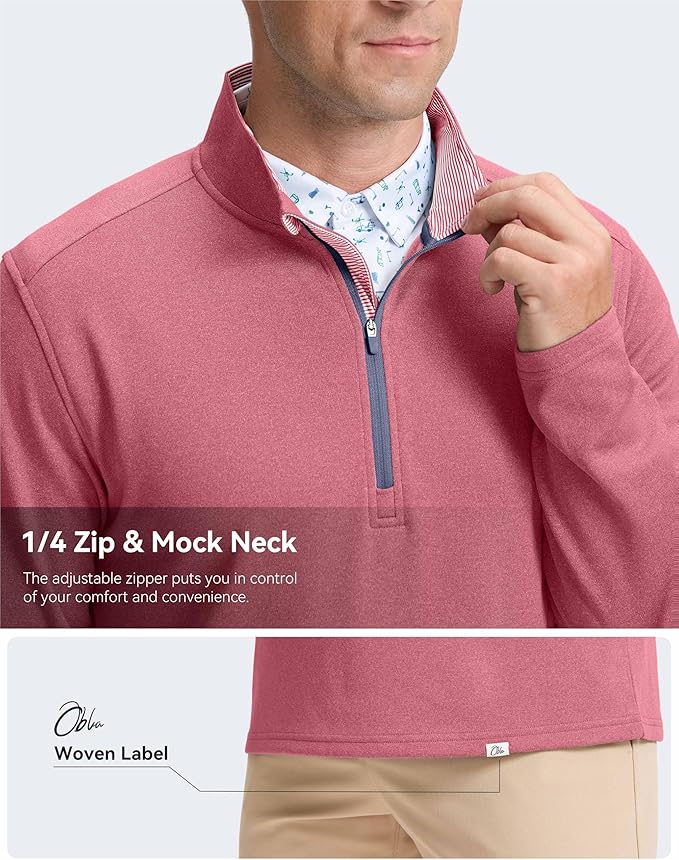 Obla Golf Quarter Zip Pullover Men Fleece Mock Neck Sweatshirt Winter Warm 1/4 Zip Long Sleeve Golf Shirt