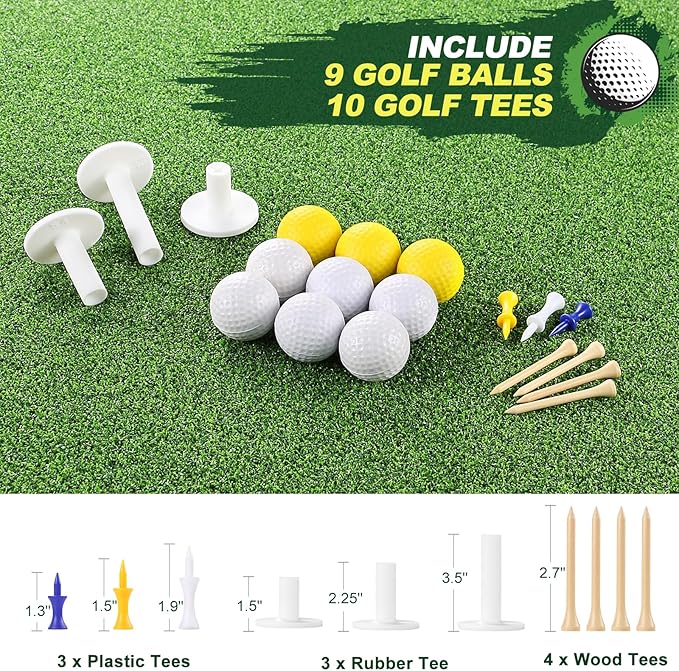 LIBERRWAY Thicken Golf Mat, 5x4ft Practice Turf, Indoor/Outdoor, Training Aid with 9 Golf Balls