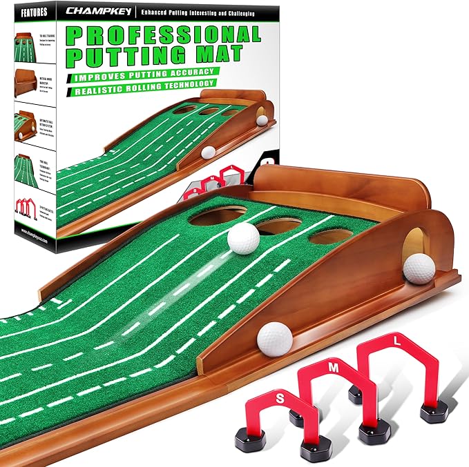 CHAMPKEY Premium Golf Putting Green Indoor with 3 Golf Putting Gates - Improves Putting Accuracy and Skill Levels Golf Putting Mat - Ideal for Indoor and Outdoor Training