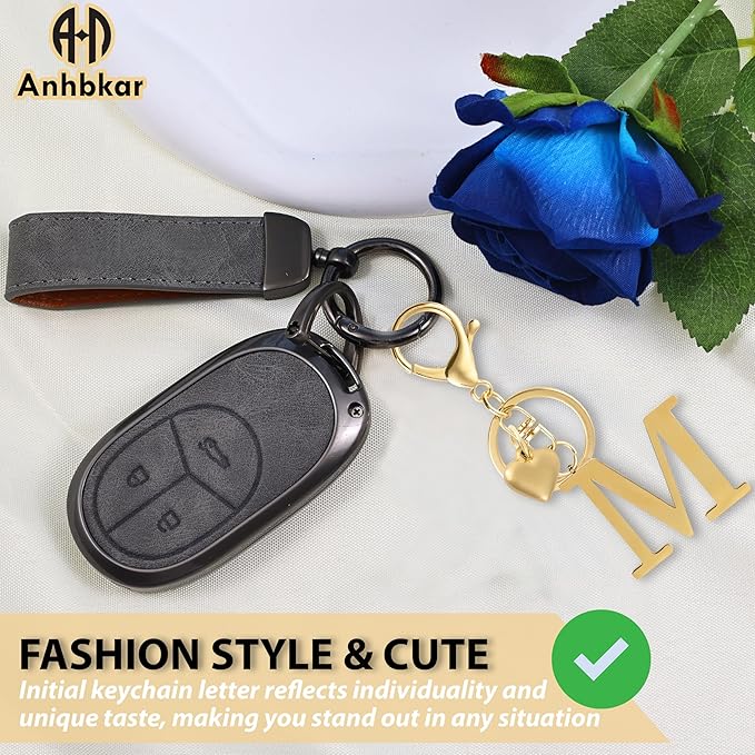 Metal Heart Alphabet Keychain for Women, Girls - Cute Initial Letter Accessories for Purse, Bag Charms and Backpack