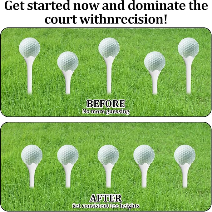 2 Pieces Precision Golf Tee Height Setter, Outdoor Adjustable Golf Tee Height Tool with 10 Pieces Tees, for Consistent and Precise Shots