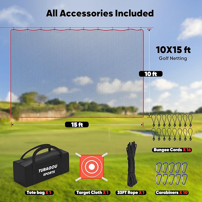 Golf Practice Net, Heavy-Duty Multi Sports Netting Barrier 10FT | 15FT |20FT |25FT Golf Hitting Net for Garage, Ideal for Backyard with Baseball, Softball, Hockey, Soccer and More