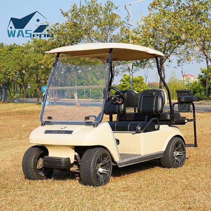 Golf Cart Seat Covers fits Club Car Precedent/DS/EZGO RXV/TXT/Yamaha Front Rear Seat Cushion，Black Leather Custom Stripe Soft Comfortable/Anti-Scratch/Easy to Clean