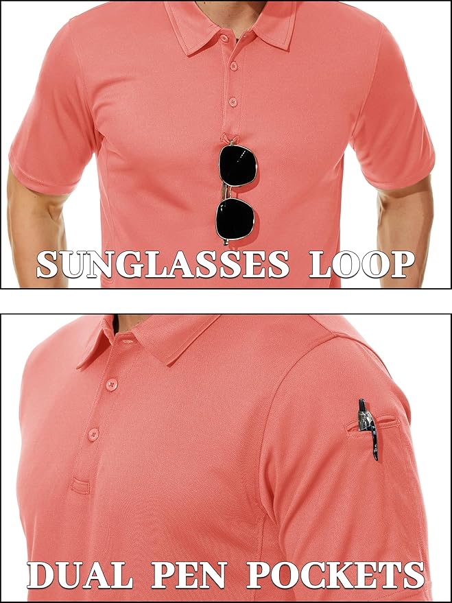 TACVASEN Mens Polo Shirt Short Sleeve Tactical Performance Collared Work Golf Shirts Dry Fit Pique Polos for Summer