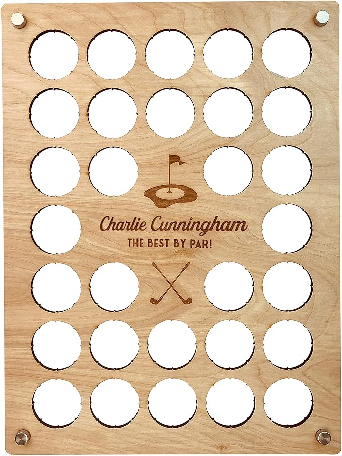 Torched Golf Ball Display Holder Collector’s Case Holds 30 Golf Balls Wall Mount Decor, Golf Lovers Gift for Men, Customizable