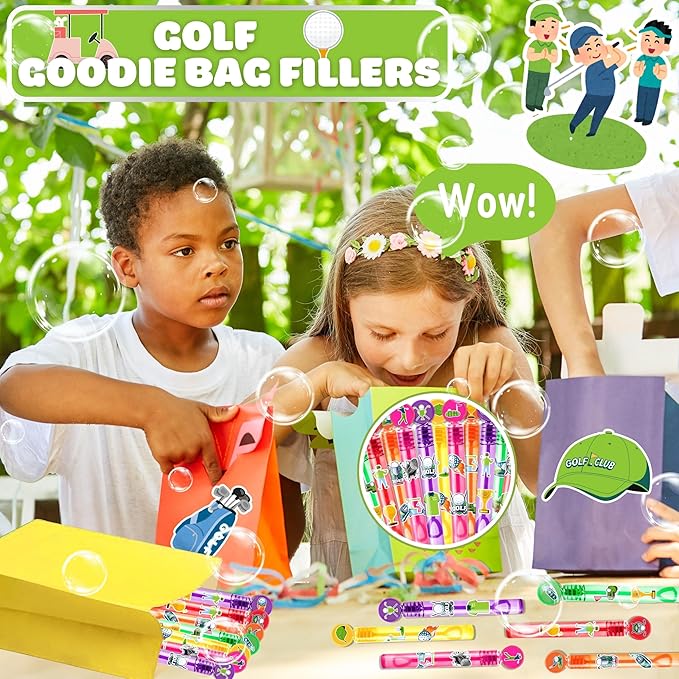 Golf Party Favors for Kids – 24PCS Sports-Themed Mini Bubble Wands, Great for Birthday Supplies, Pinata Fillers, Goodie Bags & Classroom Rewards