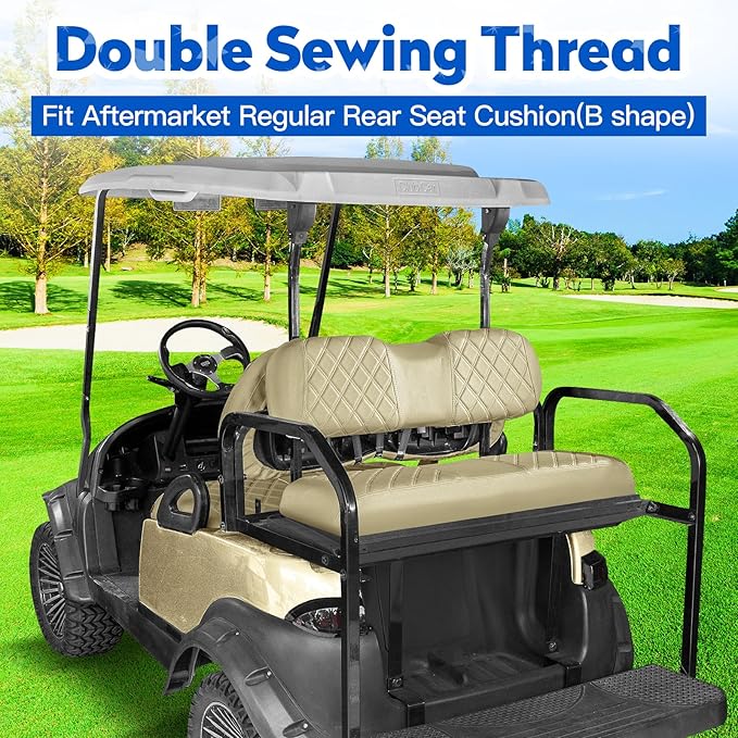 NOKINS 4PCS Golf Cart Seat Covers Kit, Front and Rear Seat Covers Fits Club Car Precedent Standard Seat Cushion, Club Car Vinyl Diamond Seat Covers Accessories, No Staples (Buff)