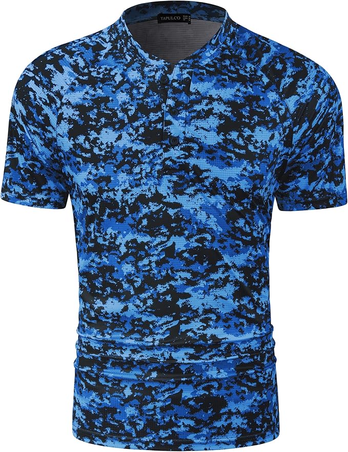 TAPULCO Mens Collarless Golf Shirts Short Sleeve Dry Fit Stretch Casual Breathable Lightweight Tshirts