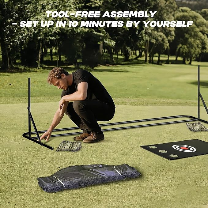 MR Golf Hitting Net 10’x10’ with Side Barriers, Extra Large Golf Practice Net with Ball Return System, Golf Simulator