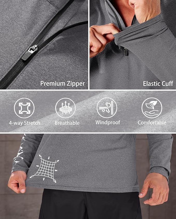 KEFITEVD Men's Quarter Zip Pullover Fleece Lined Long Sleeve Golf Shirt 1/4 Zip Sweatshirts Thermal Winter Sweaters