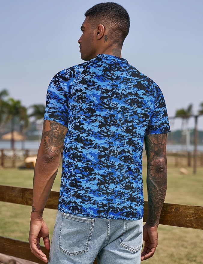 TAPULCO Mens Collarless Golf Shirts Short Sleeve Dry Fit Stretch Casual Breathable Lightweight Tshirts