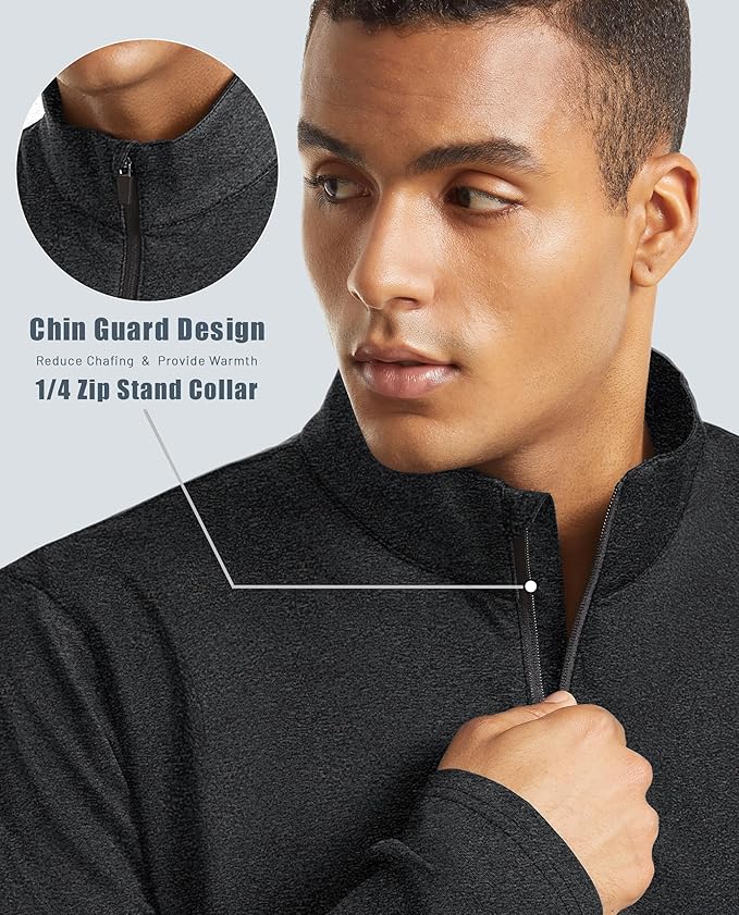 KEFITEVD Men's Quarter Zip Pullover Fleece Lined Long Sleeve Golf Shirt 1/4 Zip Sweatshirts Thermal Winter Sweaters