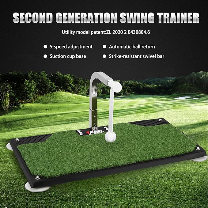 PGM Golf Swing Trainer - Golf Training Equipment with 5 Adjustable Height - Pure Path Swing Practice Mat Training Aid for Indoor Outdoor Home