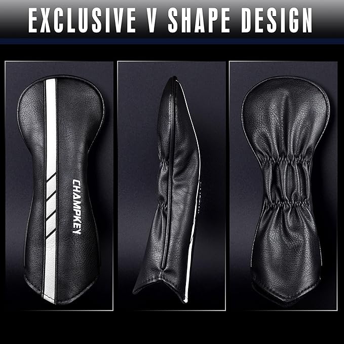 CHAMPKEY Premium Golf Head Covers for Woods and Driver - Advanced Polyurethane Synthetic Leather Golf Club Covers - Choose Between Single Cover and Full Set Covers