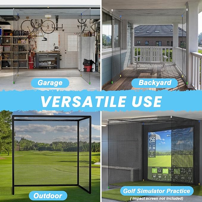 aikeec Golf Practice Hitting Net: 10 x10x 10 Ft Batting Cage Netting with Polyester Mesh, Roped Edges -for Backyard Driving, Garage, Indoor/Outdoor, Golf Simulator (Frame Not Included)