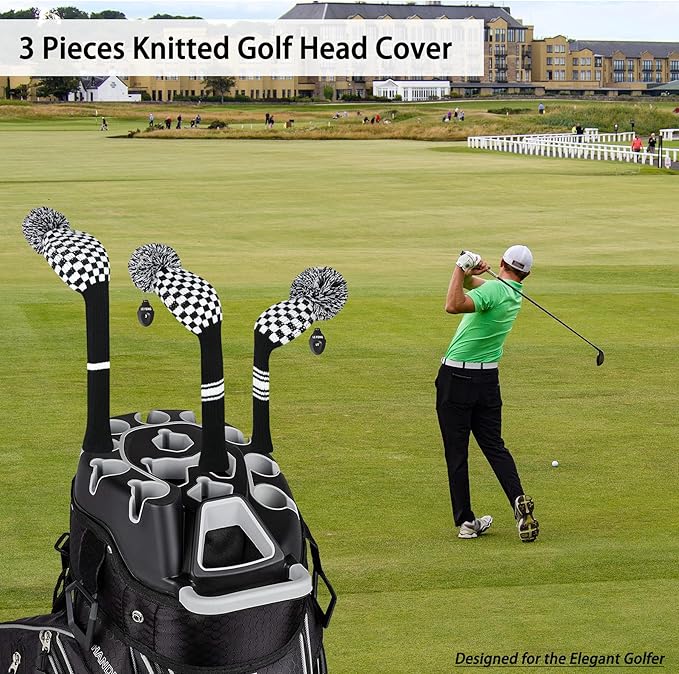 LeFeng 1Pcs Golf Club Cover, Knitted Golf Head Cover for 460cc Driver Fairway Woods and Hybrid with Cute Pom Pom and Number Tag