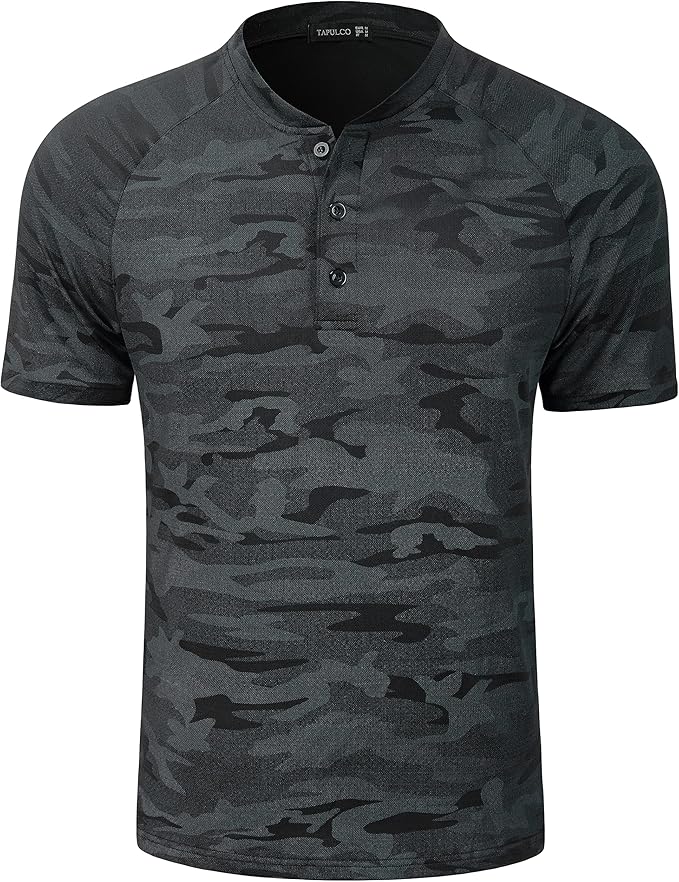 TAPULCO Mens Collarless Golf Shirts Short Sleeve Dry Fit Stretch Casual Breathable Lightweight Tshirts