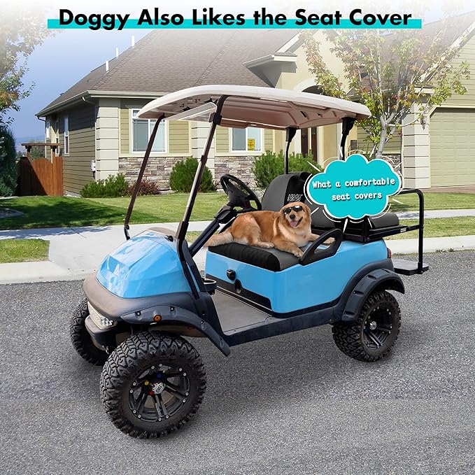 10L0L Golf Cart Front and Rear Seat Cover Set for Club Car Precedent/Onward/Tempo & Yamaha G29 Drive/Drive 2,Stylish 4 Passenger Front Back Seat Covers,Breathable Washable Polyester Mesh (Black/Grey)