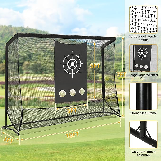Golf Hitting Net, 10x7ft & 7x7ft Golf Practice Nets for Backyard Driving Chipping, Portable Heavy Duty Golf Impact Nets with Steel Frame, Indoor and Outdoor