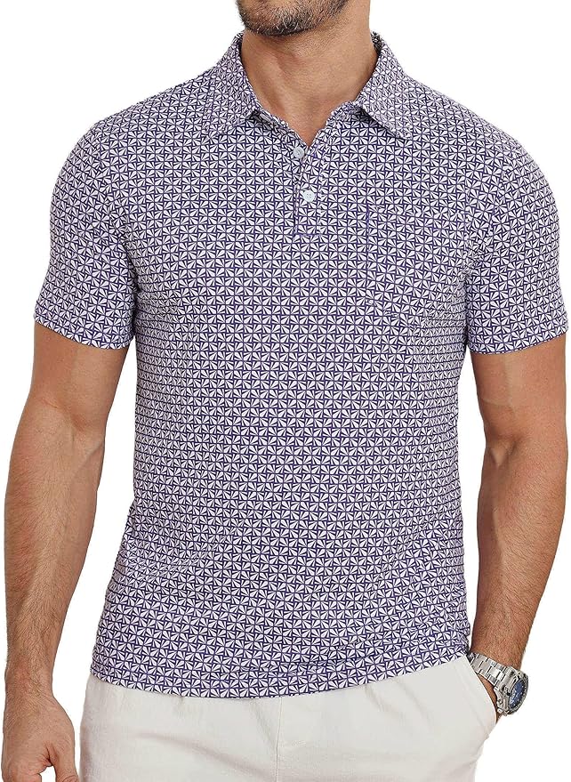 Lexiart Mens Golf Shirt Short Sleeve Dry Fit Print Moisture Wicking Performance Patterns Collared Polo Shirt with Pocket