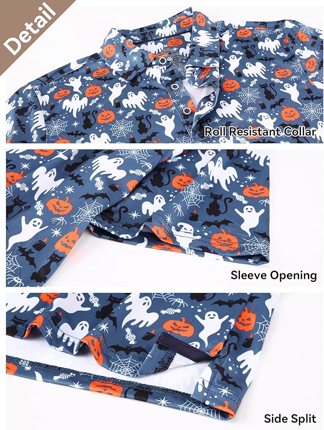 Esabel.C Golf Shirts for Men Dry Fit Performance Short Sleeve Print Moisture Wicking Collared Shirt