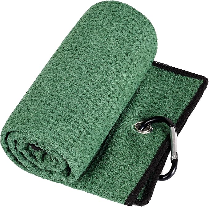 Mile High Life Microfiber Waffle Pattern Golf Towel | Club Groove Cleaner Brush | Foldable Divot Tool with Magnetic Ball Marker (Green Towel/Brush/Bone Divot)