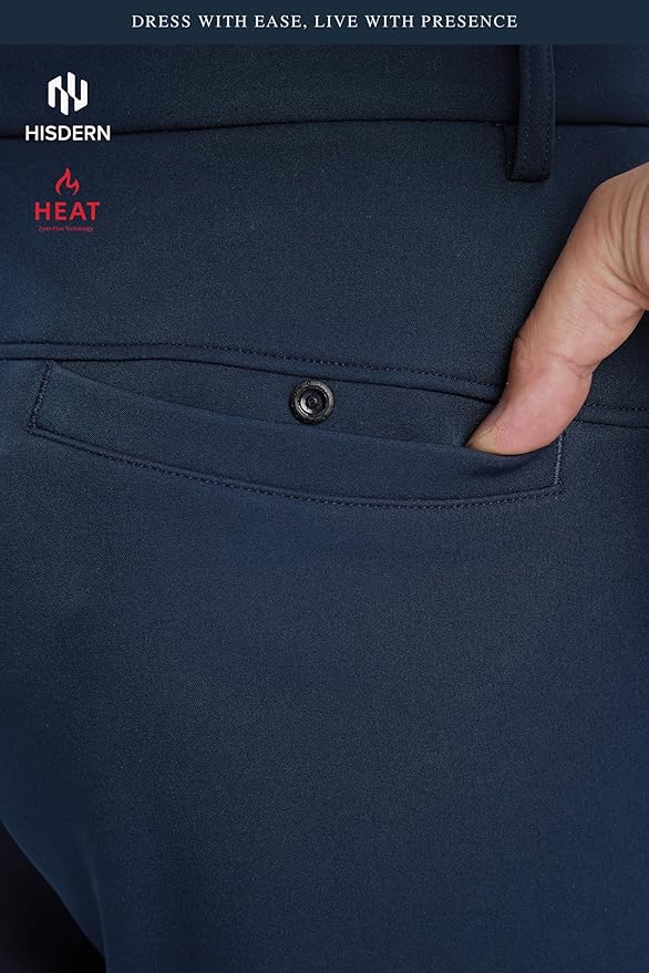 HISDERN Heat 701 Men's Thermal Golf Pants Stretch Fleece 30"/32" No Iron Comfy for Winter Business Casual with Pocket