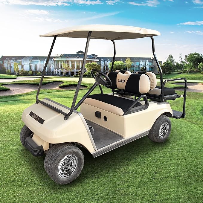 10L0L Golf Cart Front Rear Seat Cover Set for EZGO TXT RXV & Club Car DS 2000-up(Flat Backrest), Made w/ 3D Air Mesh Polyester Fabric Breathable Washable
