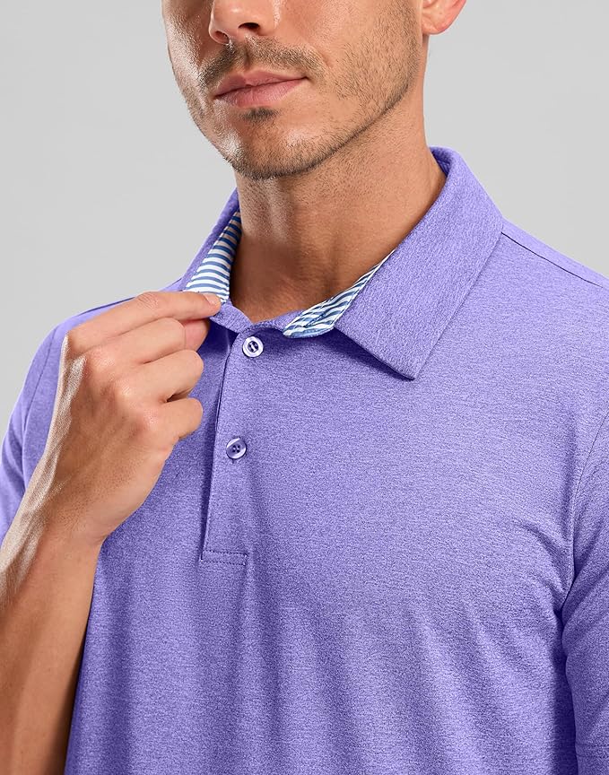 Golf Shirts Heather Polo Short Sleeve Dry Fit Lightweight Moisture Wicking Collared Shirts Casual Athletic Business