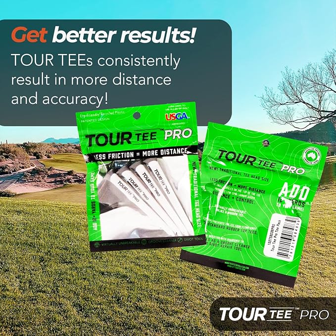 CMCDESIGN Tour Tee Pro Pack - Frictionless Golf Tees for More Distance & Consistent Yards - Reusable, Made with Recycled Plastic & Virtually Unbreakable - Four 3.15” Golf Tees with Standard Cup