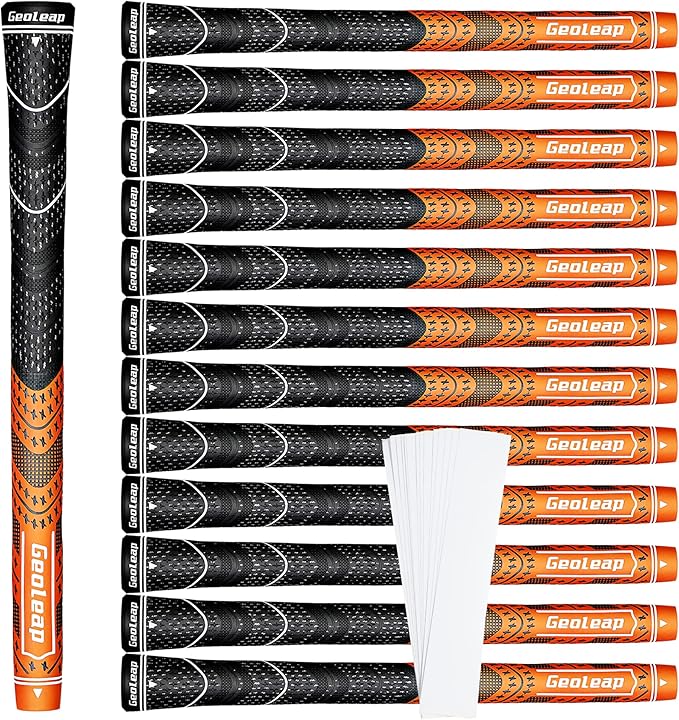 Geoleap Golf Grips Set of 13- Grips with Tapes and with All Repair Kits for Choice,Hybrid Golf Club Grips,Standard/Midsize,All Weather Contral, High Feedback & Traction.