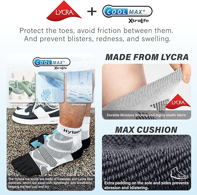 Hylaea No Show Running Athletic Anti-Blister Wicking Coolmax Socks, Seamless Anti-odor