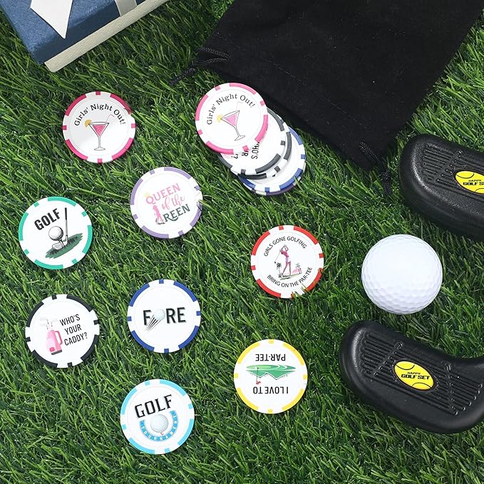 Sosation 24 Pcs Personalized Golf Ball Marker Funny Poker Chip Ball Marker Set 1.57 Inches Poker Chip Christmas Gifts Collection for Men Womens Golf Accessories, 8 Styles