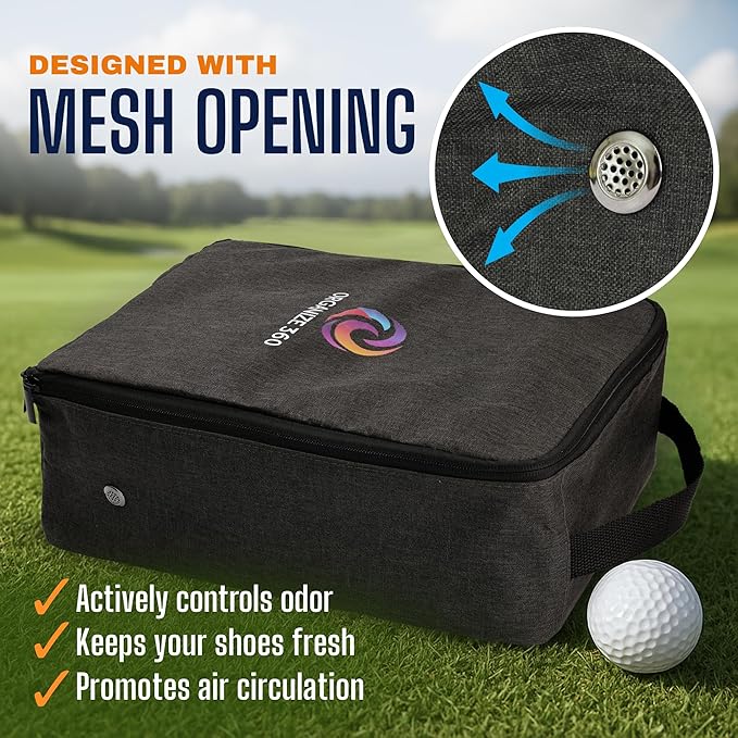 Organize Golf Shoe Bag for Travel – Waterproof Golf Shoes Bag with Ventilation & Pockets | Golf Shoe Bags for Men & Women | Athletic Shoe Carrier for Cleats, Spikes, Sports & Travel