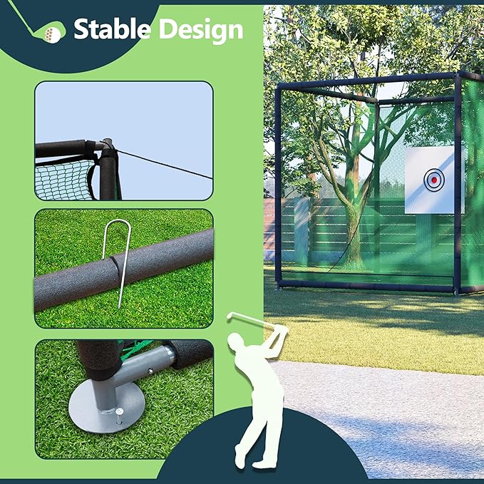 Golf Net Cage, 10X10X10FT Metal Frame Golf Simulators for Home and Backyard, Indoor & Outdoor Hitting Net, Black