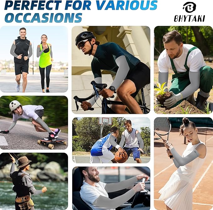 BHYTAKI UV Sun Protection Arm Sleeves, UPF 50 Sports Cooling Arm Compression Sleeves for Men Women Teenager