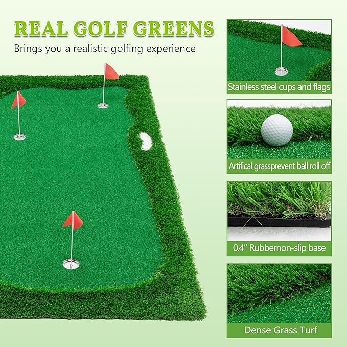 Golf Putting Green Mat Professional Practice Mat with Putter,Movable Golf Cup, Slope Pad Professional Practice Mat for Outdoor/Indoor Training