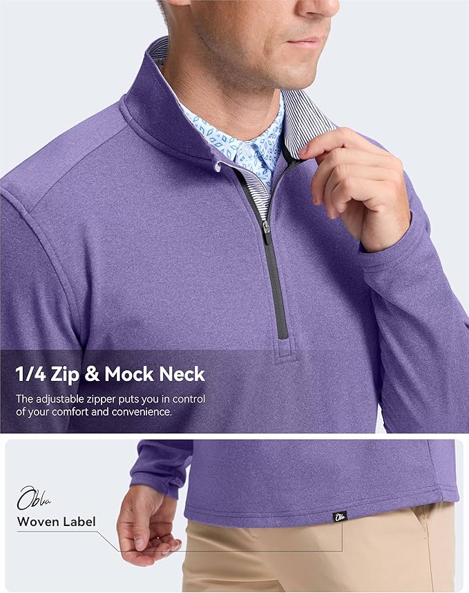 Obla Golf Quarter Zip Pullover Men Fleece Mock Neck Sweatshirt Winter Warm 1/4 Zip Long Sleeve Golf Shirt