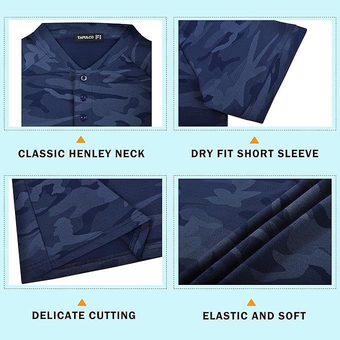 TAPULCO Mens Collarless Golf Shirts Short Sleeve Dry Fit Stretch Casual Breathable Lightweight Tshirts