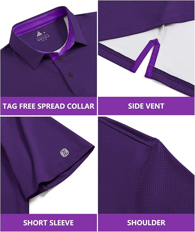 JACKETOWN Mens Polo Shirts Short Sleeve Print Dry Fit Performance Moisture Wicking Casual Collared Golf Shirts