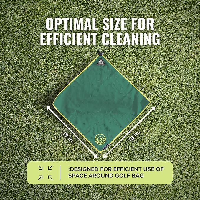 Stripebird - Magnetic Golf Towel (Green) - Microfiber Golf Towel with Built-in Ultra-Strong Neodymium Magnetic Towel - 18" x 18" Golf Bag Towel