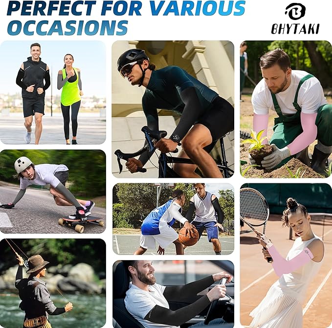 BHYTAKI UV Sun Protection Arm Sleeves, UPF 50 Sports Cooling Arm Compression Sleeves for Men Women Teenager
