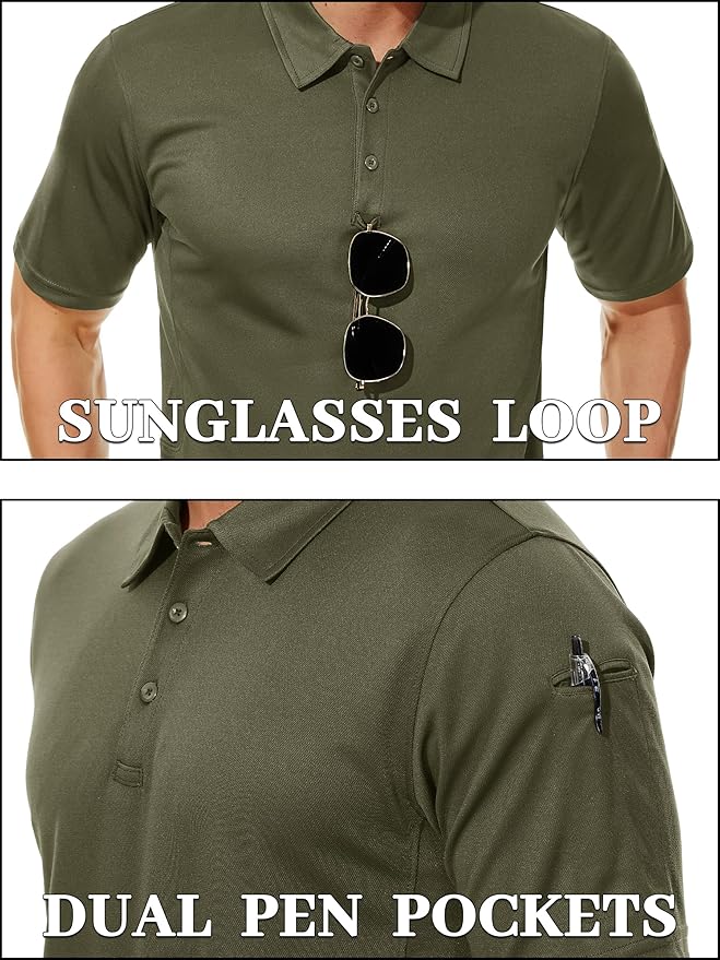 TACVASEN Mens Polo Shirt Short Sleeve Tactical Performance Collared Work Golf Shirts Dry Fit Pique Polos for Summer