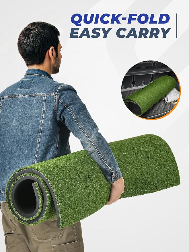 5x4ft Golf Hitting Mat, Thickened 21mm/31mm/36mm Artificial Turf Golf Practice Mats for Indoor Outdoor Backyard Driving Swing Training with 9 PU Balls, 3 Rubber Tees, 7 Tees