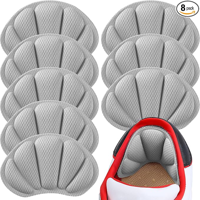 Back of Heel Cushion Pads, Adhesive Heel Grips Inserts for Loose Shoes, Shoe Slip, Heel Pain and Blister, 8PCS-Gray