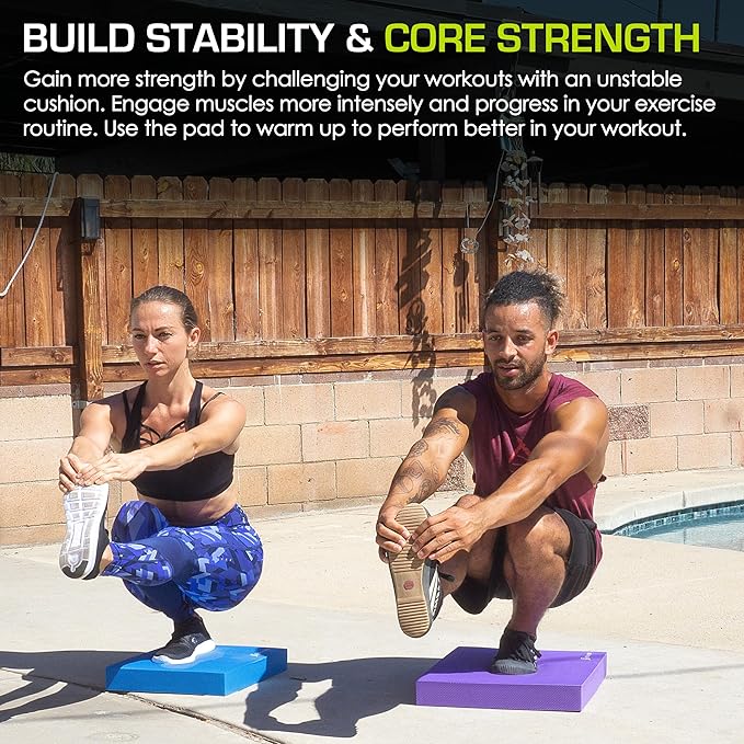 ProsourceFit Exercise Balance Pad – Non-Slip Cushioned Foam Mat & Knee Pad for Fitness and Stability Training, Yoga, Physical Therapy 15.5”x12.75”, Purple