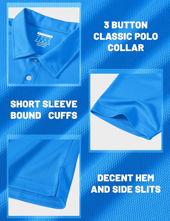 MAGCOMSEN Men's Polo Shirts 3 Buttons Casual Work T Shirts Quick Dry Short Sleeve Golf Shirt Pique Jersey Outdoor Performance