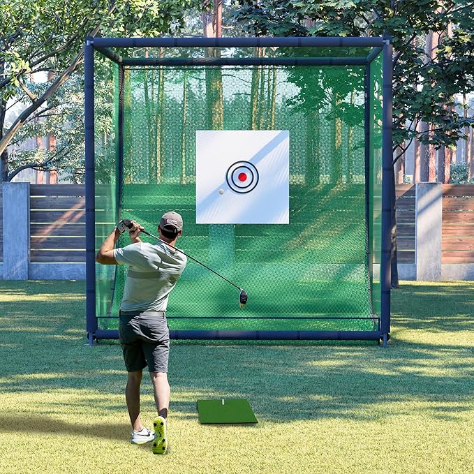 10X10X10FT Golf Practice Net Cage Metal Frame Hitting Net Kit for Backyard，Golf Sports Barrier Nets Batting Cage Training Simulators for Home
