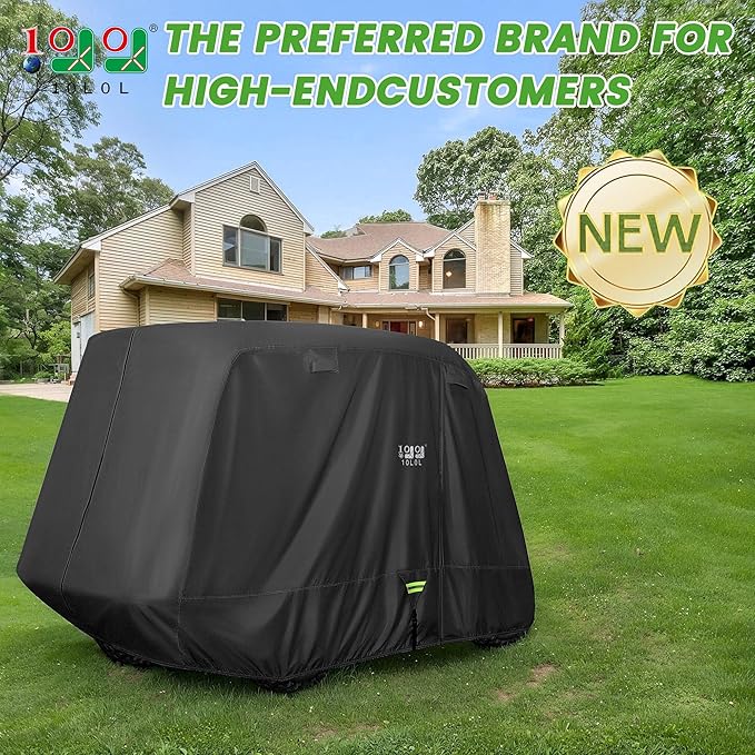 10L0L 2/4/4+2 Passenger Golf Cart Cover Upgrade Extended Roof, 600D Waterproof Snowproof Windproof Sunproof Durable Full Golf Cart Covers for Yamaha,EZGO,Club Car and Other