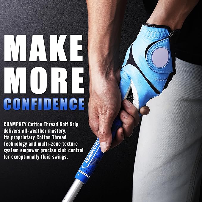 CHAMPKEY Half Cord Golf Grips 13 Pack with Golf Grip Kit - All Weather Performance Golf Club Grips - High Traction and Feedback Golf Grips for Men